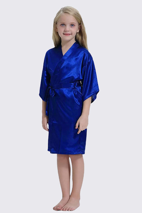 Green Kid Satin Plain Robe Kimono Kid's Robe