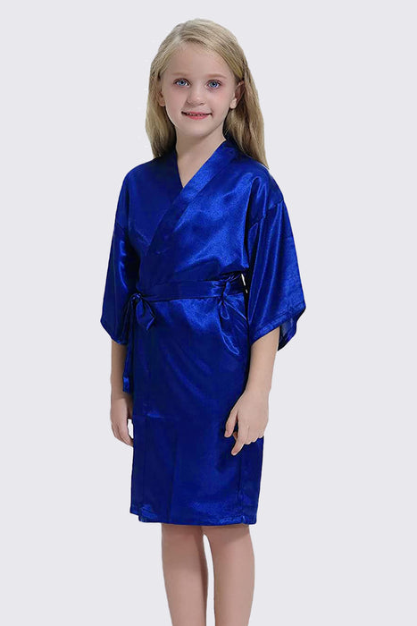 Kid Satin Plain Robe Floral Girl Kimono Kid's Robe