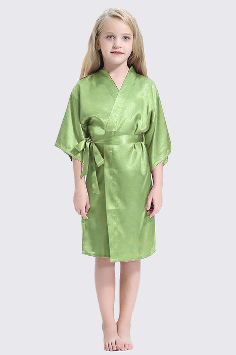 Kid Satin Plain Robe Floral Girl Kimono Kid's Robe