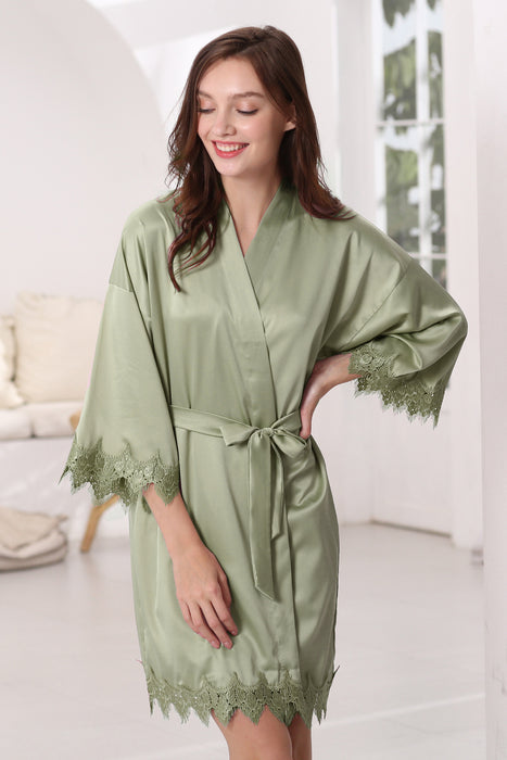 Bridesmaid Satin Lala Lace Robe Knee Length