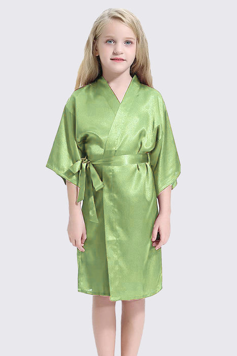 Kid Satin Plain Robe Floral Girl Kimono Kid's Robe