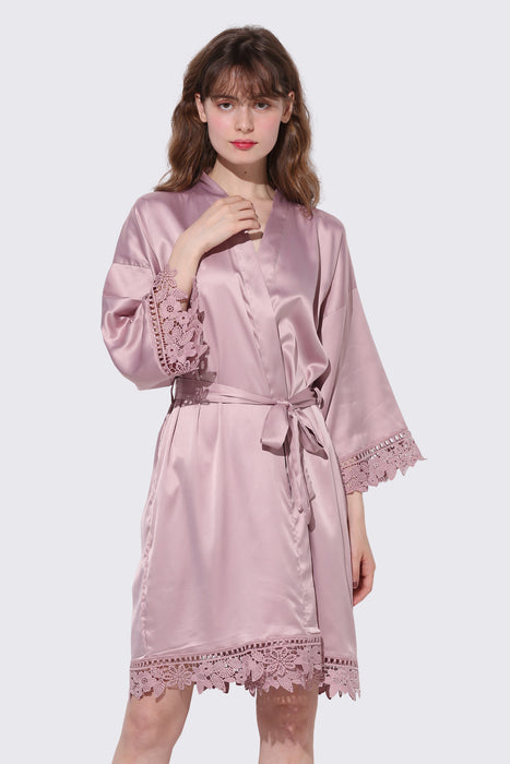 Bridesmaid Floral Lace Robe Bathrobe For Women Plain Color