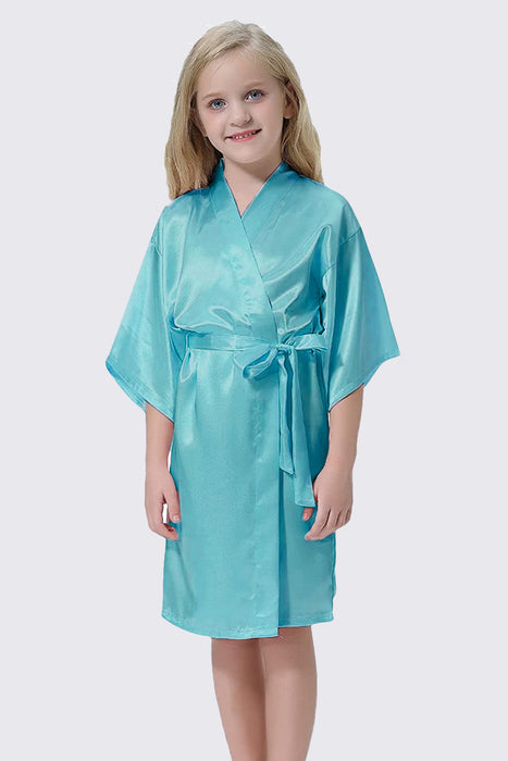 Kid Satin Plain Robe Floral Girl Kimono Kid's Robe