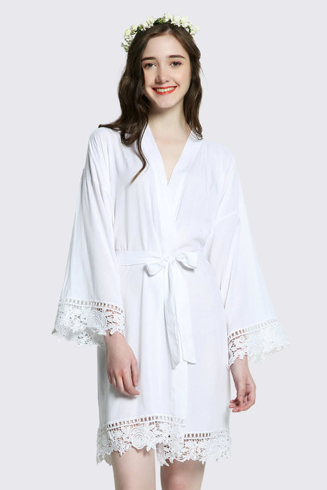 White Rayon Cotton Floral Lace Robe For Women Bridal Robe