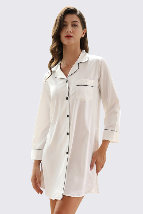 Satin Shirt Knee Length For Women Sleepwear