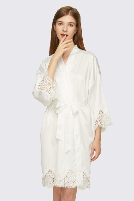 Short Satin Lace Robe Bridesmaid Robe Women Sleepwear