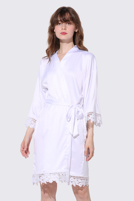 Bridesmaid Floral Lace Robe Bathrobe For Women Plain Color