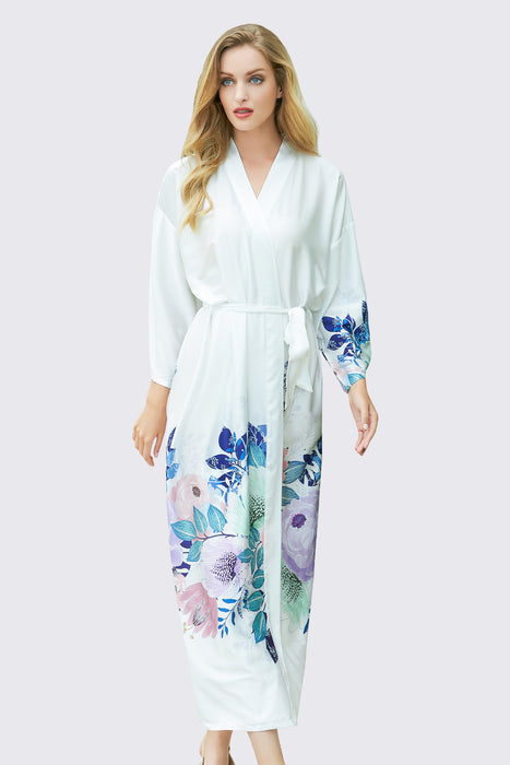 Long Printing Floral Robe Satin Robe For Women