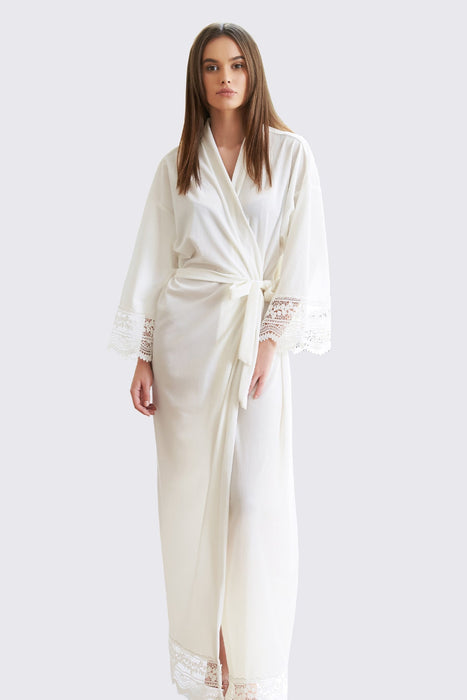 Velvet Lace Long Robe White Bathrobe For Women