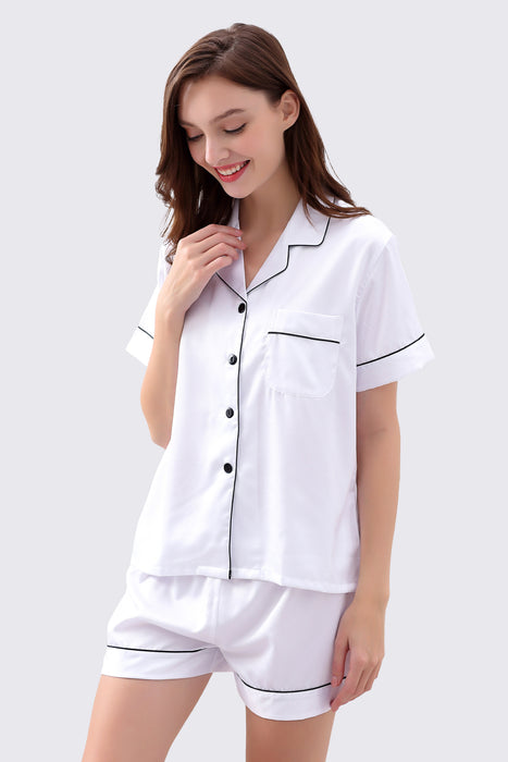 Women Short Satin Solid Pajama Set With Shorts