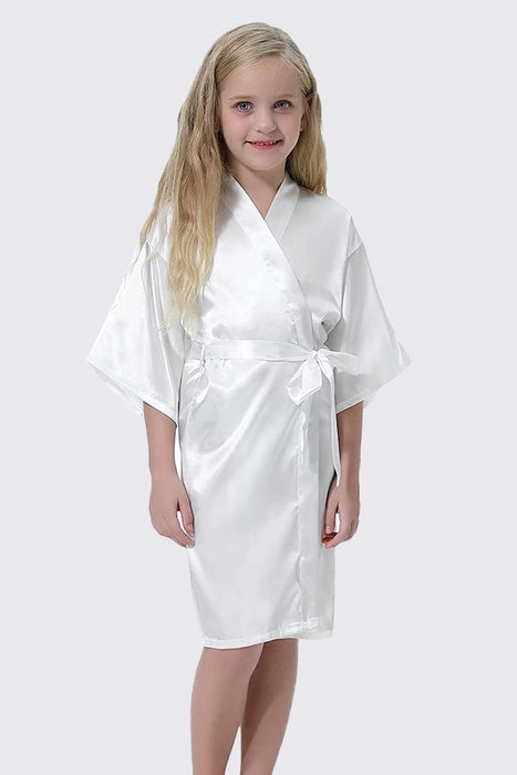 Kid Satin Plain Robe White Kimono Kid's Robe