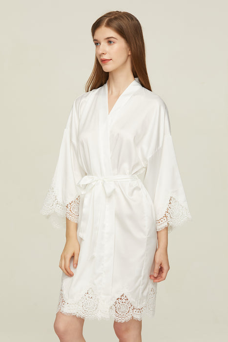 Short Satin Lace Robe Bridesmaid Robe Women Sleepwear