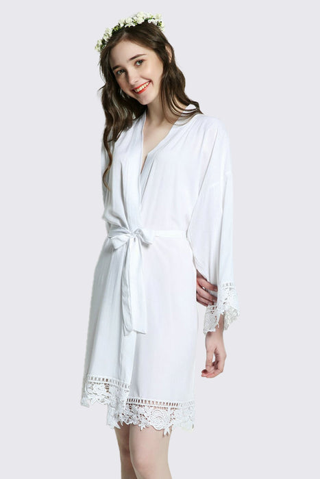 Mauve Rayon Cotton Floral Lace Robe For Women Bridal Robe