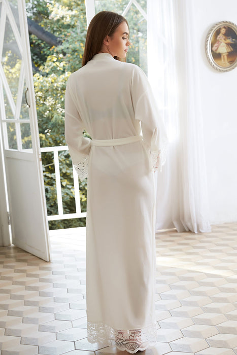 Velvet Lace Long Robe White Bathrobe For Women