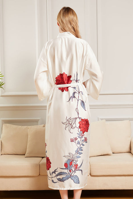 Black Silk Digital Floral Robe Satin Robe For Women