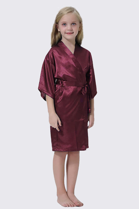 Kid Satin Plain Robe Floral Girl Kimono Kid's Robe