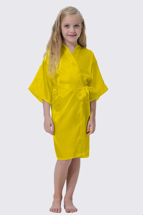 Champagne Kid Satin Plain Robe Kimono Kid's Robe